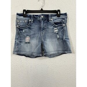 Miss Me Shorts Womens 29 Blue Curvy Distressed Denim Rhinestone Embellished